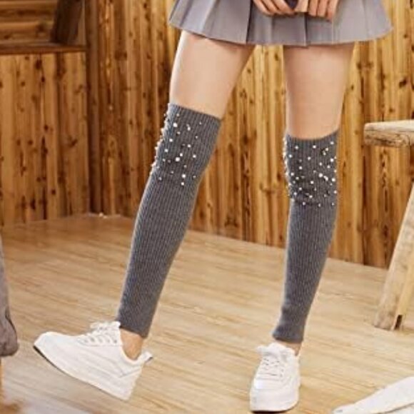 Crochet Extra Grey Long Boot Socks - Picture 5 of 5